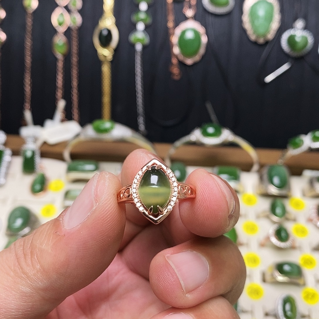 和田玉（碧玉）银S925镶嵌戒指