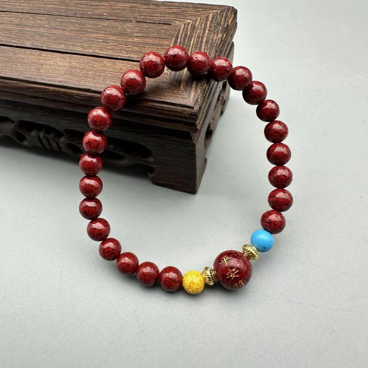 含辰砂工艺品JT264-晶体6mm配雕刻10mm圆珠单圈手串