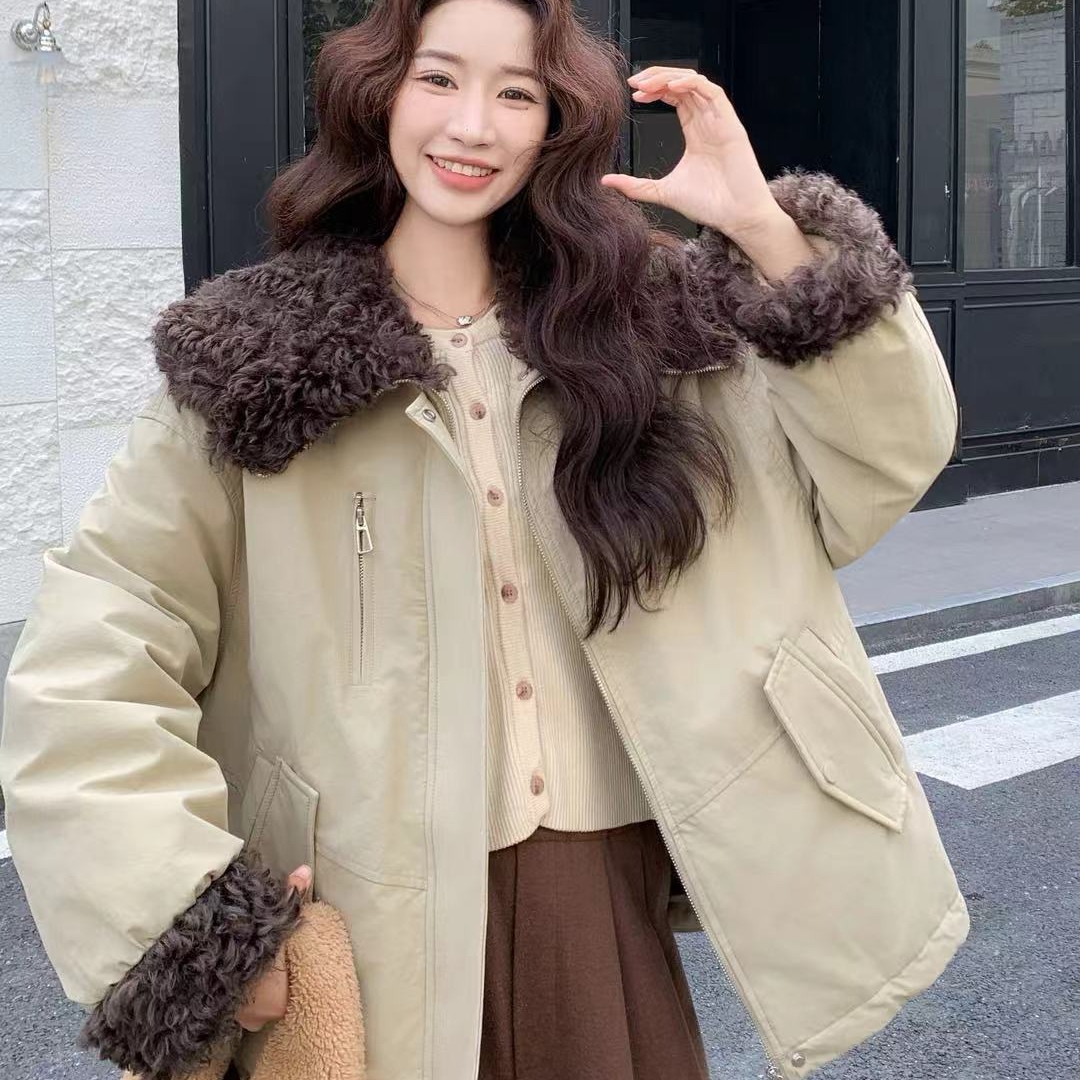 新款大码258109潮流范拼接加厚保暖百搭派克服外套