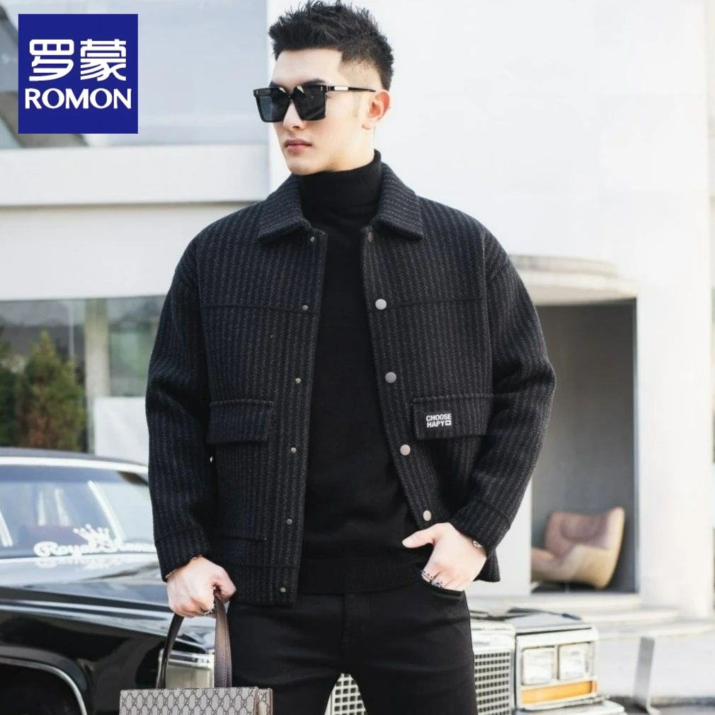 罗蒙设计师款冬季短款男士外套百搭不起球毛呢爆款男士冬装外套