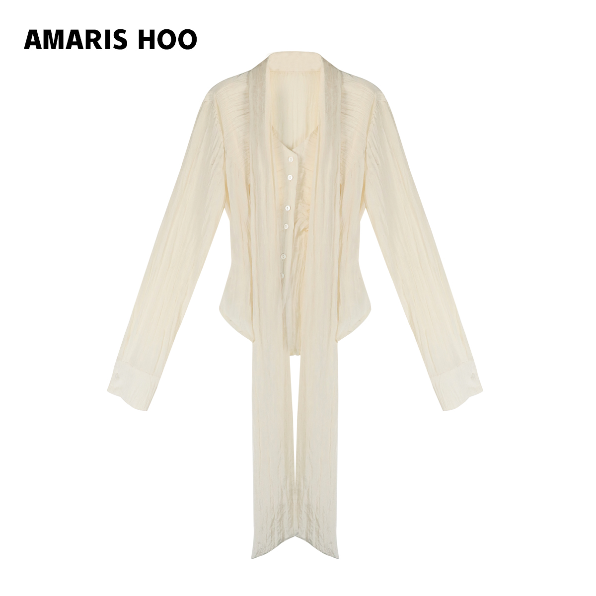 胡月明定制 气质长袖针织白色衬衫夏季时尚设计感小众衬衣上衣女