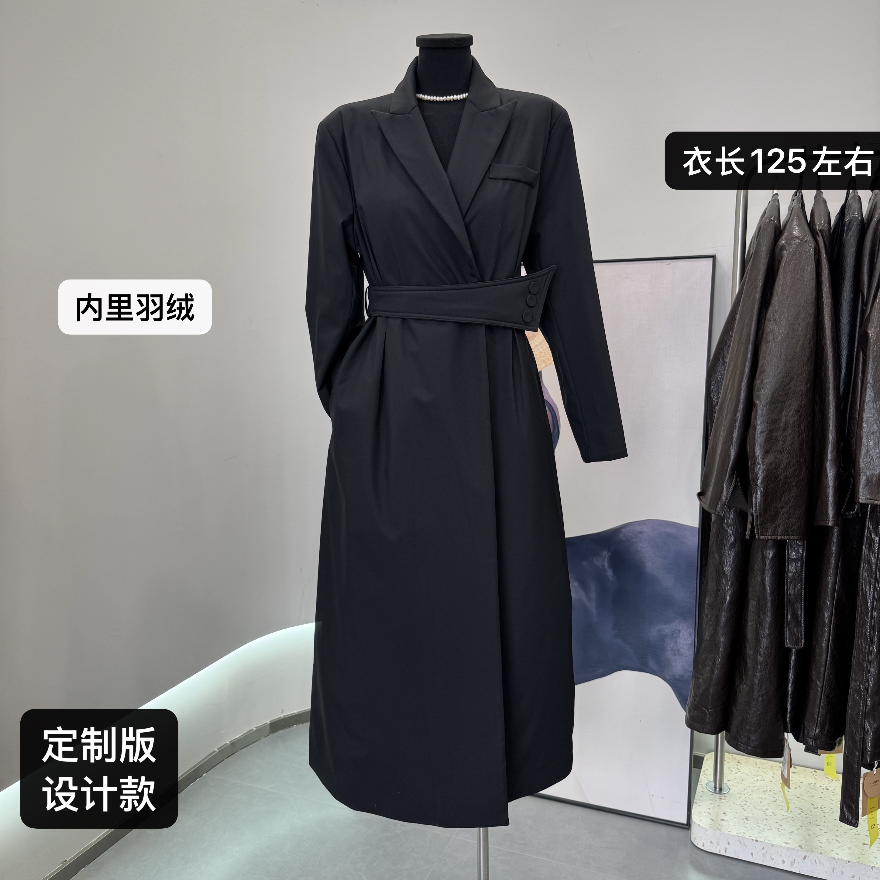 [柜柜高货]设计师腰封别致西装领长款加厚外套