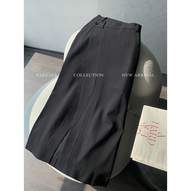 【现货限量秒杀】利落有质感 不对称斜门襟直筒裙RQ243001