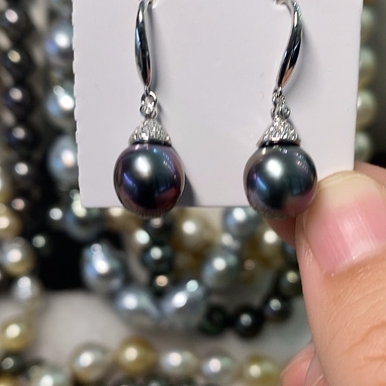 海水珍珠耳饰银S925镶嵌9-10