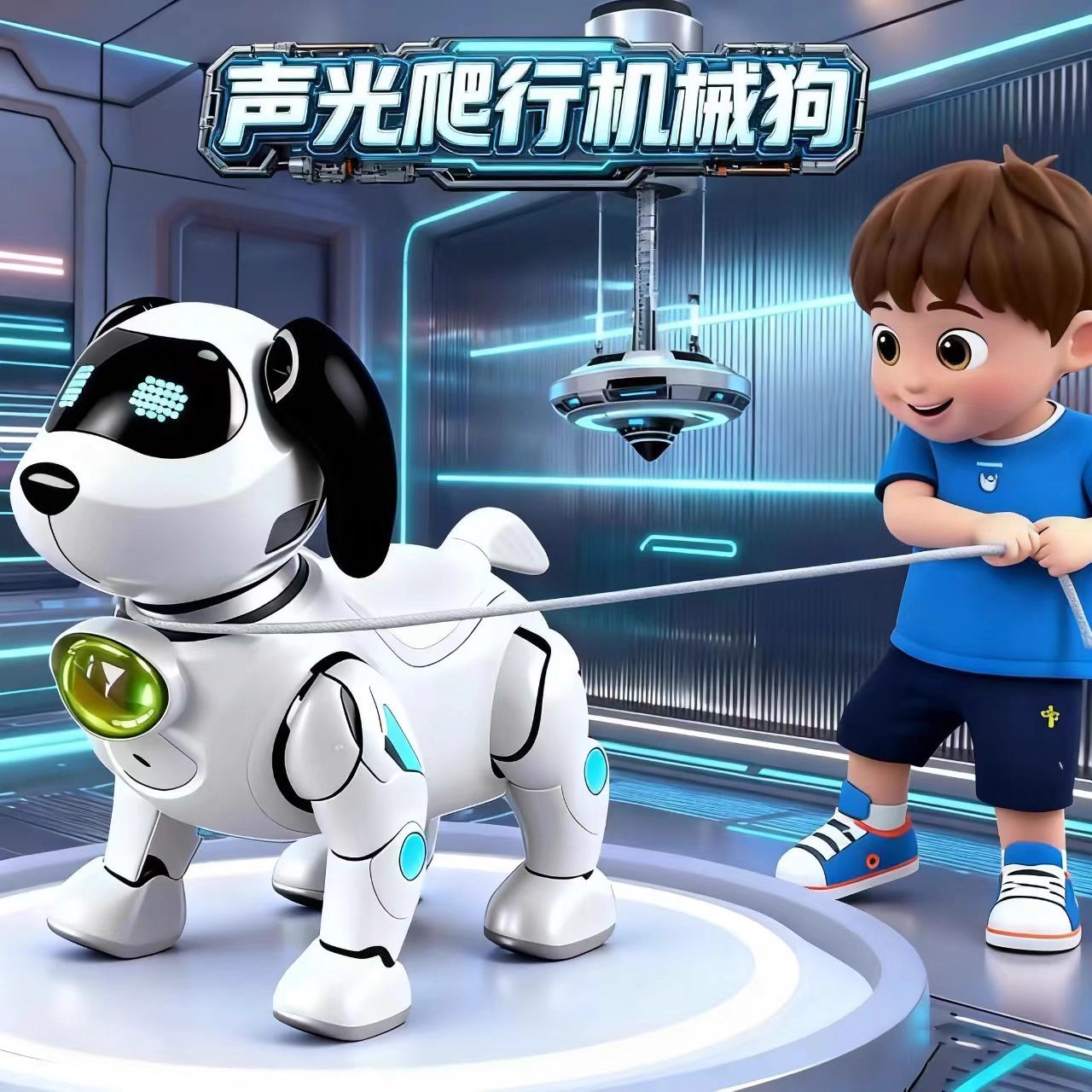 电动智能牵绳玩具狗会走路灯光唱歌特技编程适合婴幼儿礼物遛狗