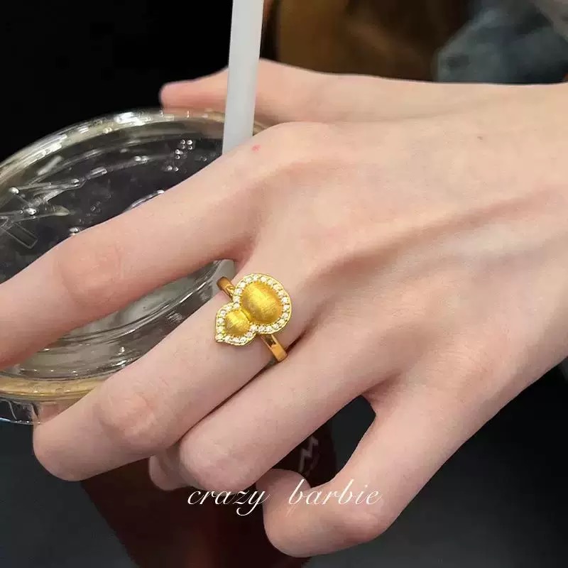 铜合金锆石戒指 璀璨姐妹新中式气质蛋面戒指轻奢时尚cc010