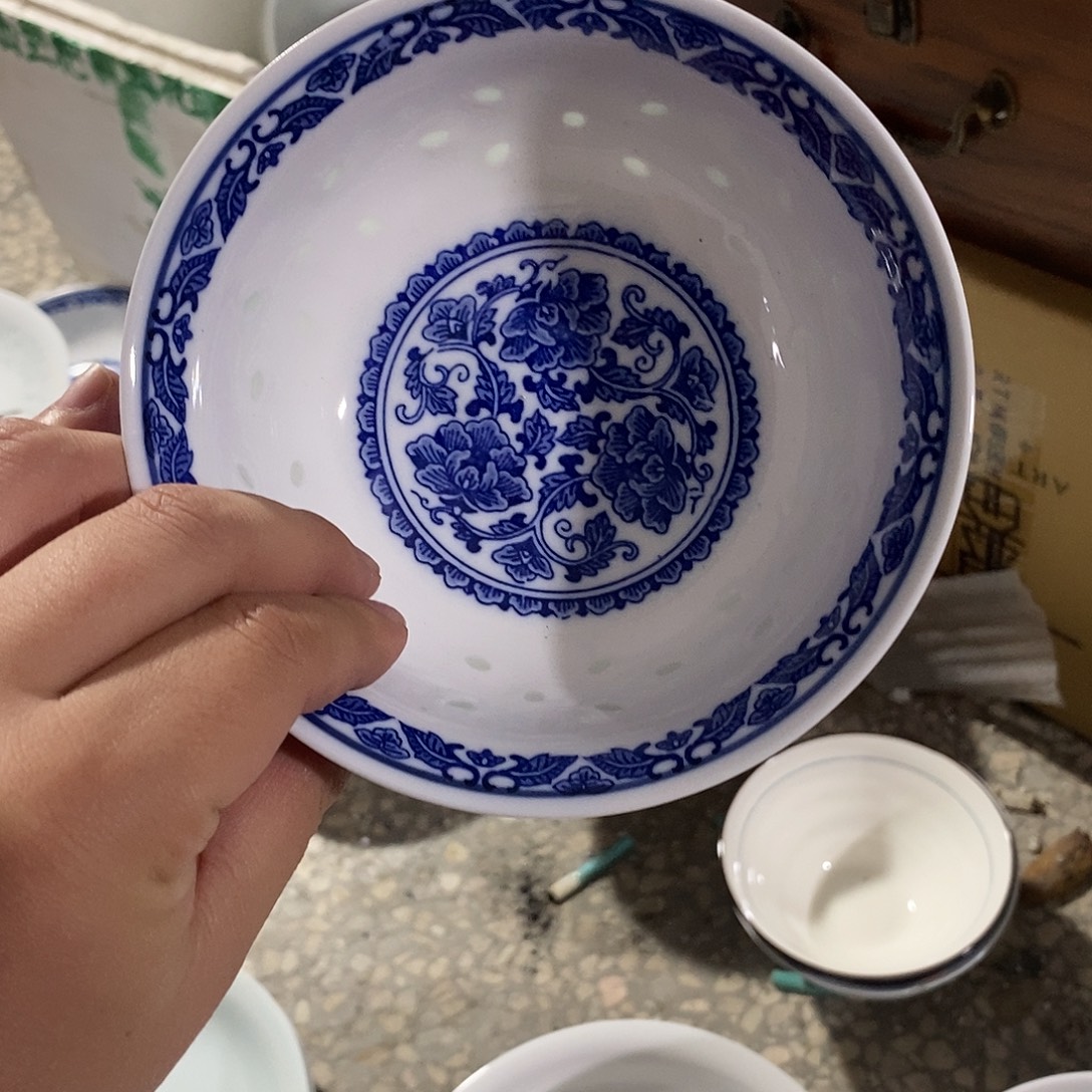 陶摆件5.5寸高温玲珑瓷碗2支