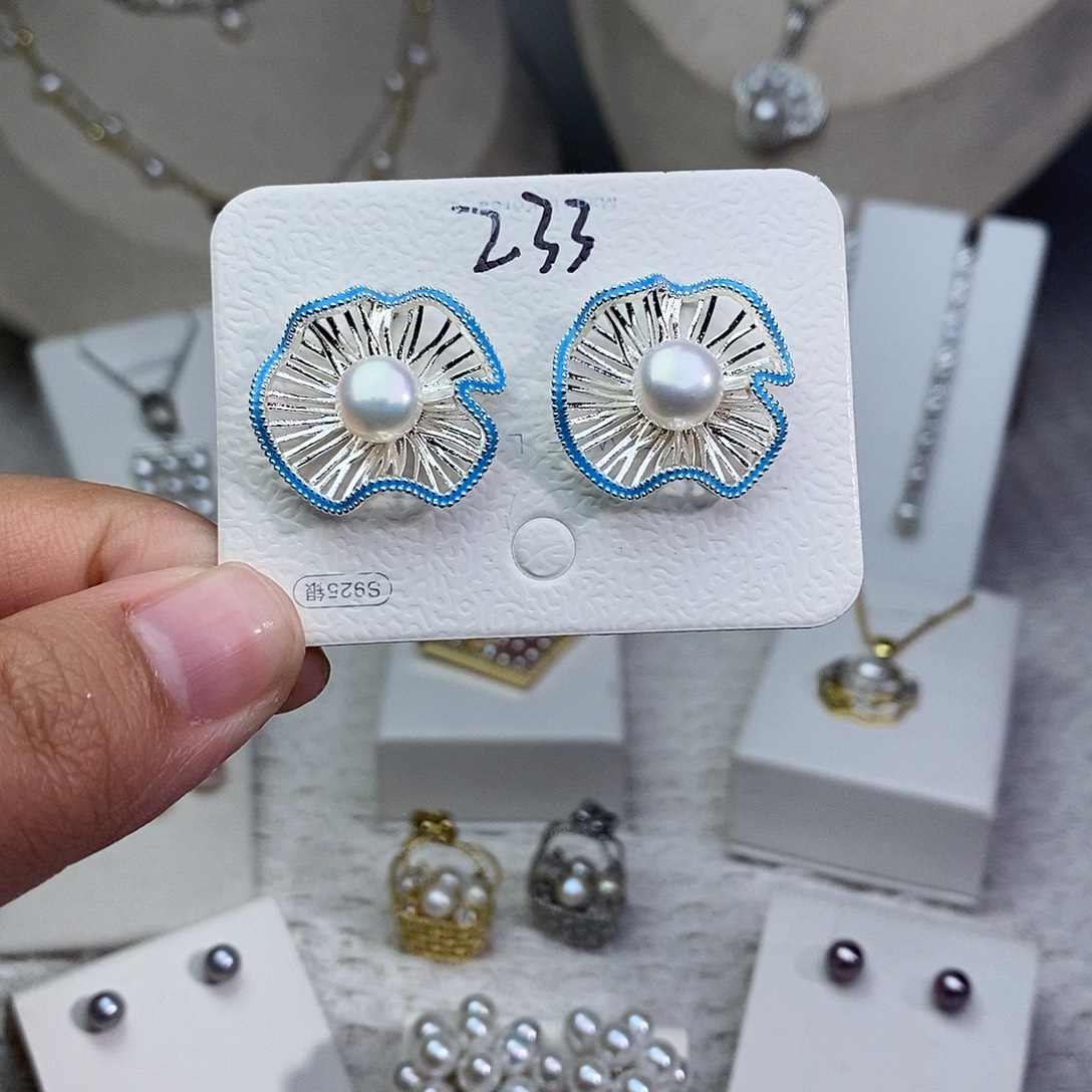 淡水珍珠耳饰银S925镶嵌