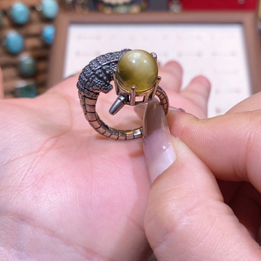 琥珀戒指银S925镶嵌m****爸戒指