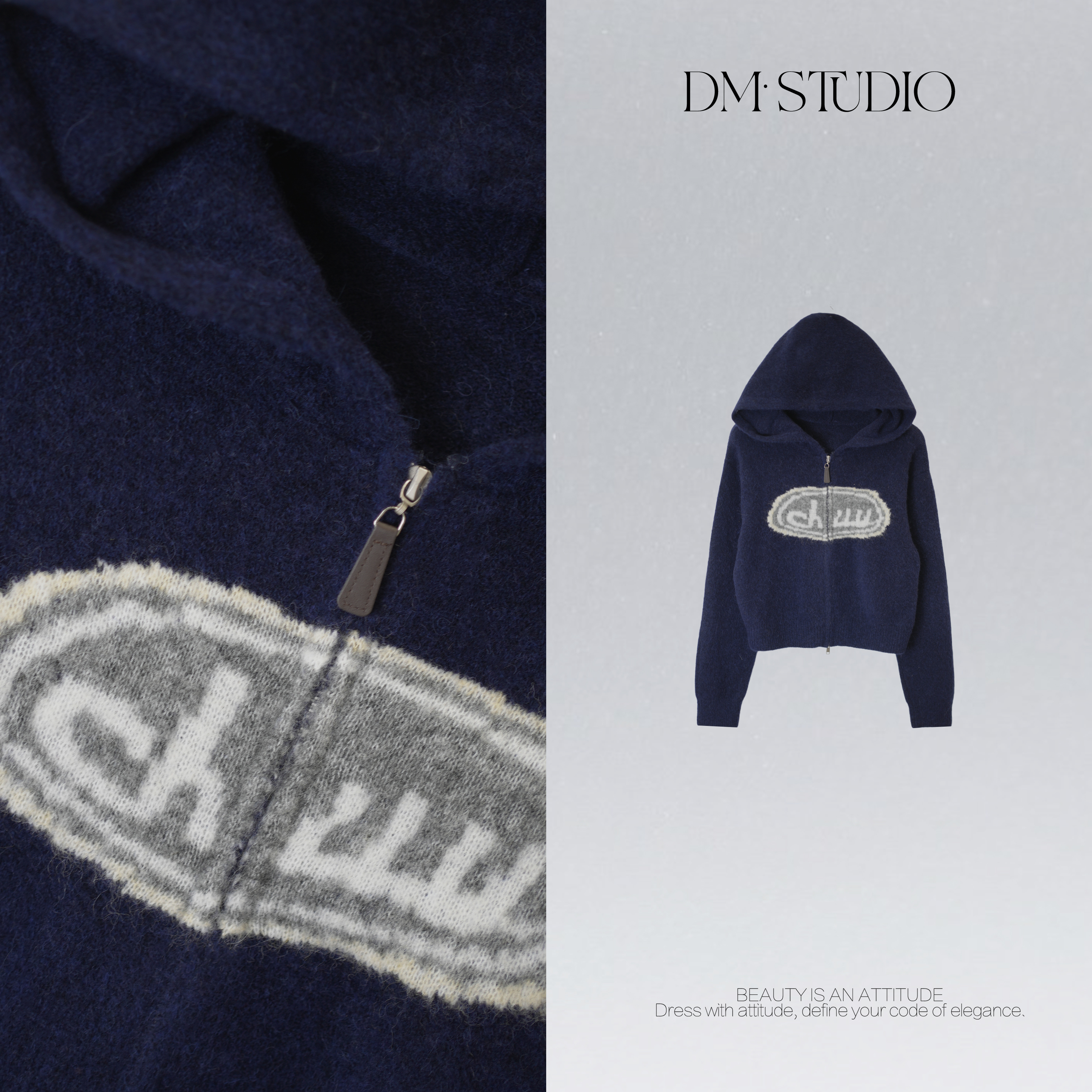 DEDM•STUDIO/减龄气质精致拉链连帽羊驼毛+绵羊毛开衫2512MY/925