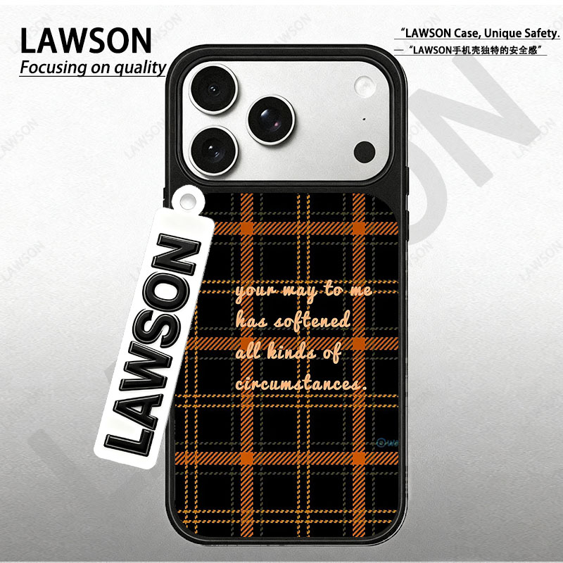 棕色方格磨砂磁吸黑边苹果17promax/16/15华为小米防摔防汗手机壳