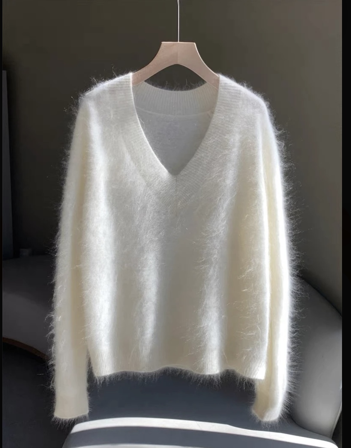 S【嘉沐】新色入  简约100%山羊绒衫女拉毛羊绒宽松显瘦V领毛衣