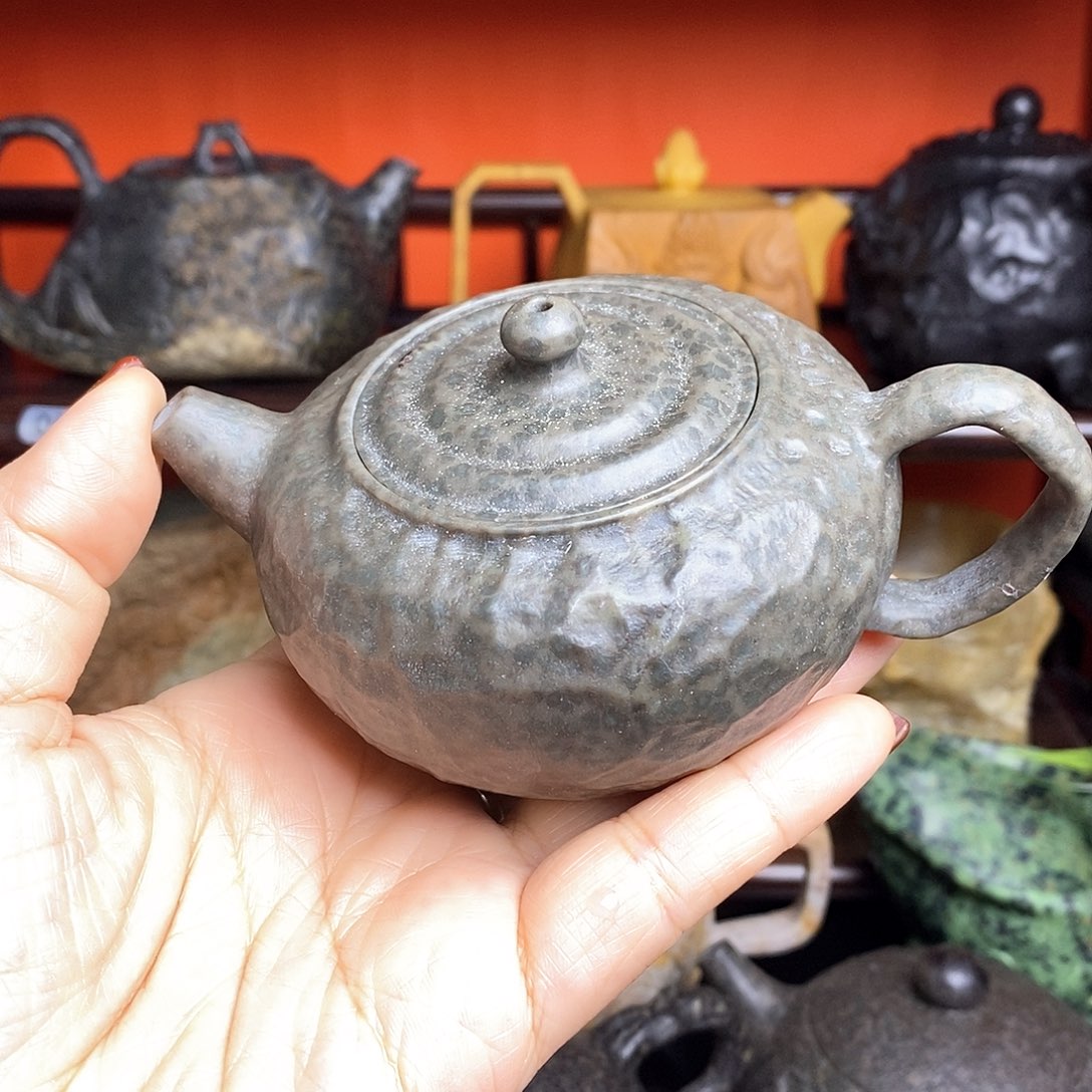紫砂茶壶冰碛岩绿豹水平壶