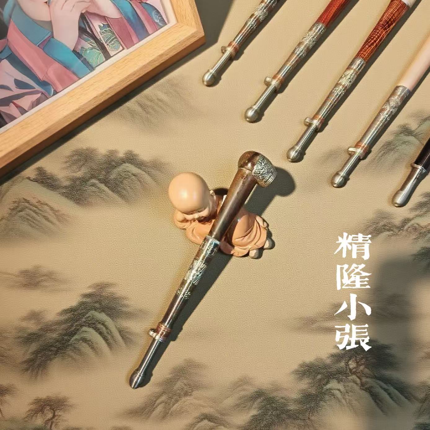 精隆小张手工艺品  白铜实木猫儿斗 手把件