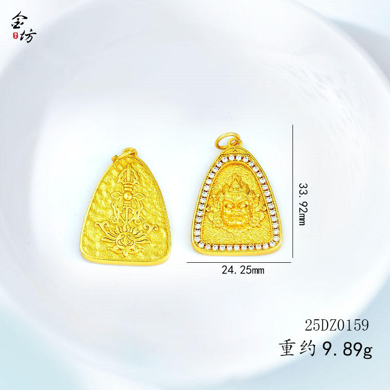 镶钻方形黄财神吊坠diy饰品配件国潮风项链链