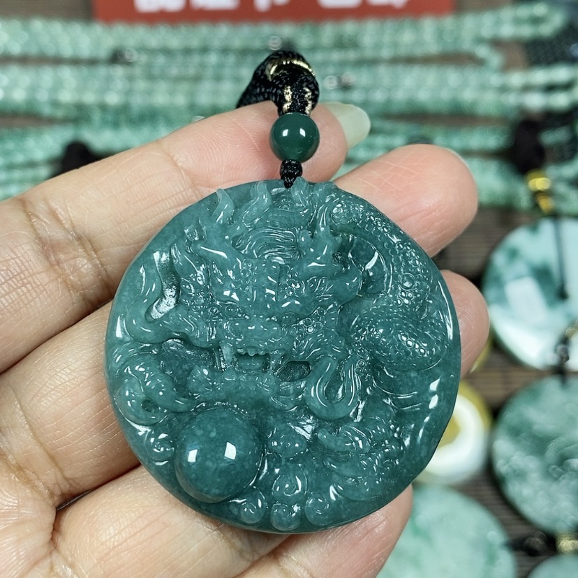 【闪购商品】翡翠颈饰未镶嵌玉吊坠翡翠玉圆形龙牌