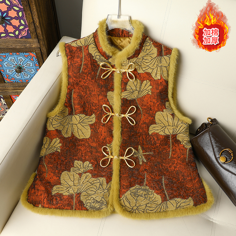 新中式棉马甲女 冬装加棉加厚保暖喜庆新国风民族风马夹棉衣背心