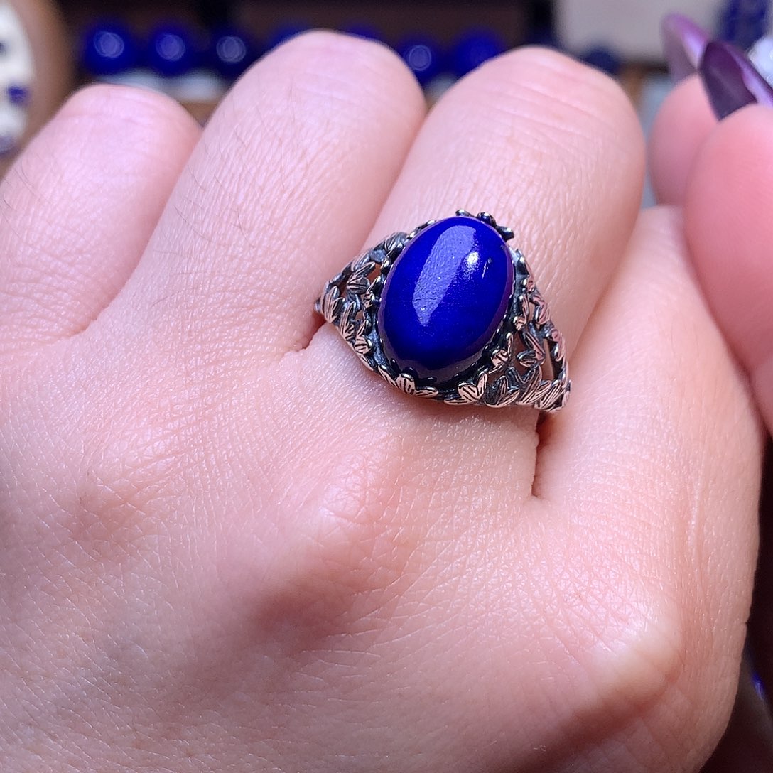 淡***菊青金石银S925镶嵌戒指15.2m