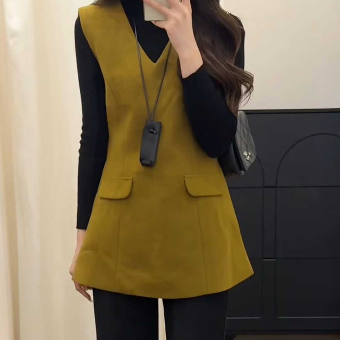 修身马甲连衣裙➕堆堆领打底