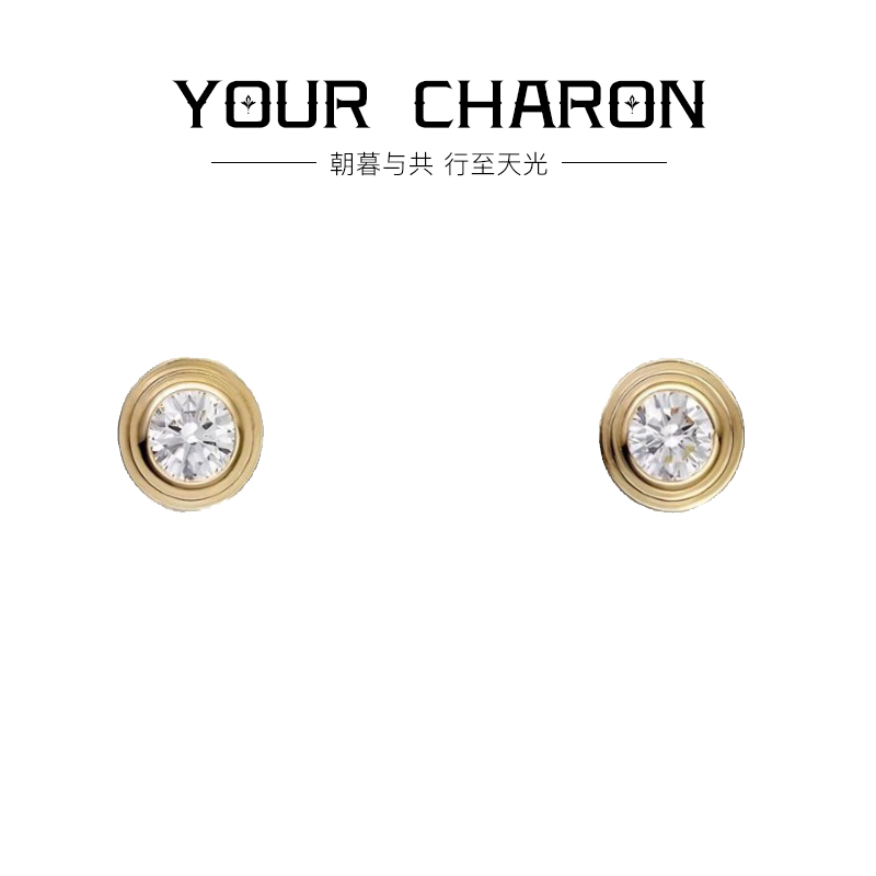 铜合金合成锆石耳饰 镀K金 单钻泡泡耳钉