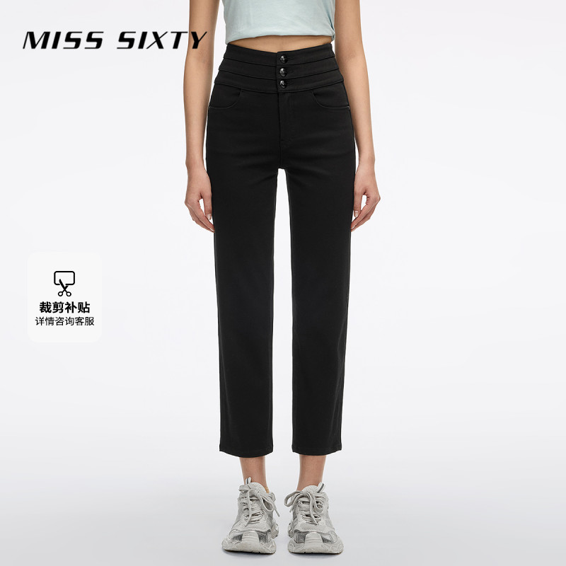 Miss Sixty2026春季新款牛仔裤女显瘦三环束腰四面弹直筒裤小黑裤