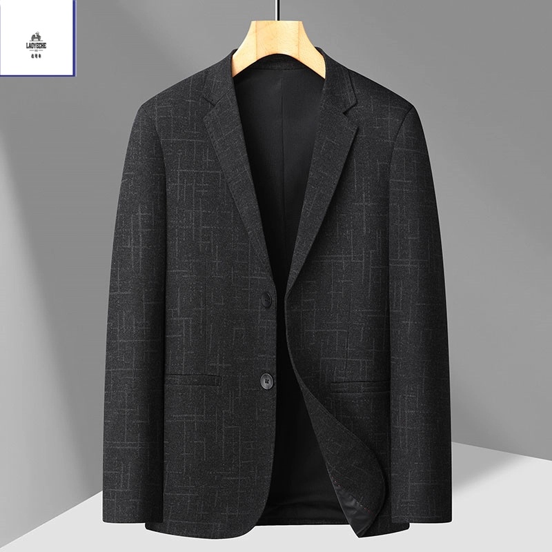老爷车春秋男士西服单件上装修身中青年潮流休闲格纹商务男外套