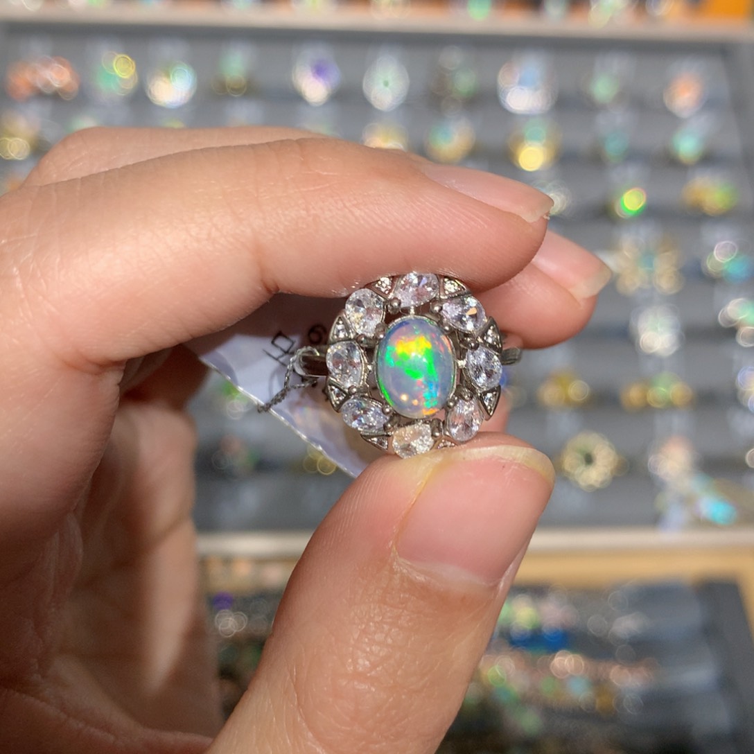 银S925镶嵌欧泊欧泊戒指y