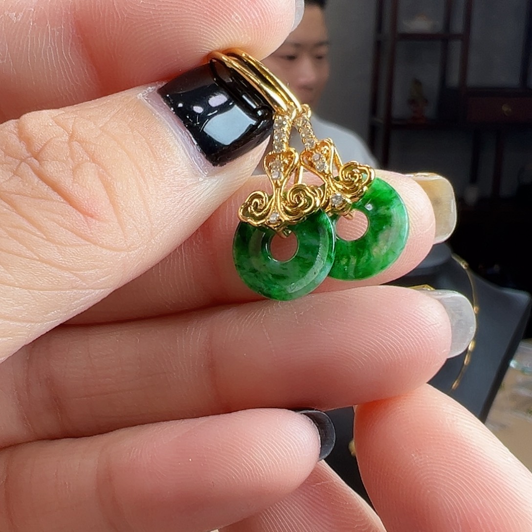 翡翠银S925镶嵌耳饰耳环