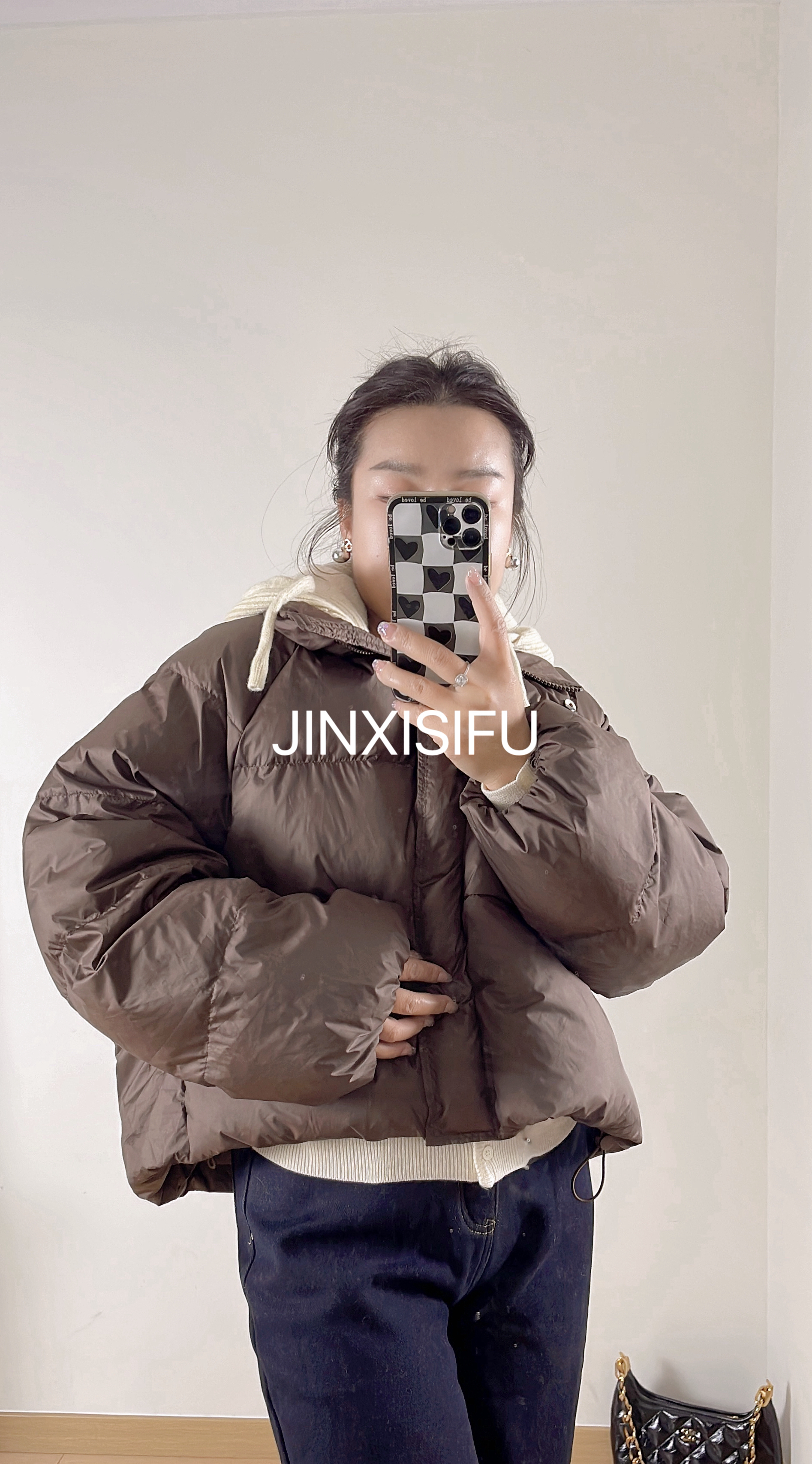 可拆卸针织帽立领外套＋牛仔裤任选两件套399