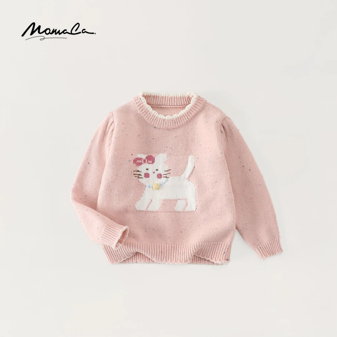 MOMOCO冬季女童甜美绣花小猫咪可爱套头毛衣洋气77830230044