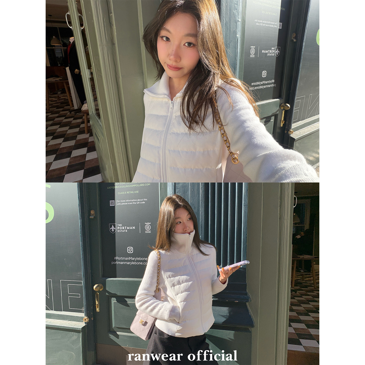 Ranwear'氧气美女"Mon*ler90白鸭绒拼接加绒针织袖翻领排骨羽绒服