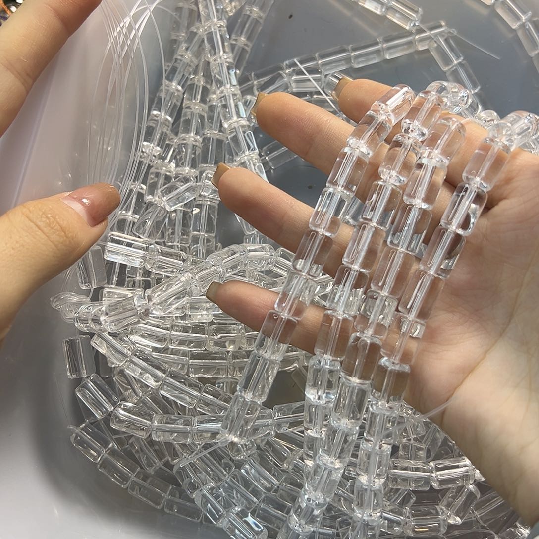 玛瑙/玉髓合金珠宝半成品白水桶珠两条