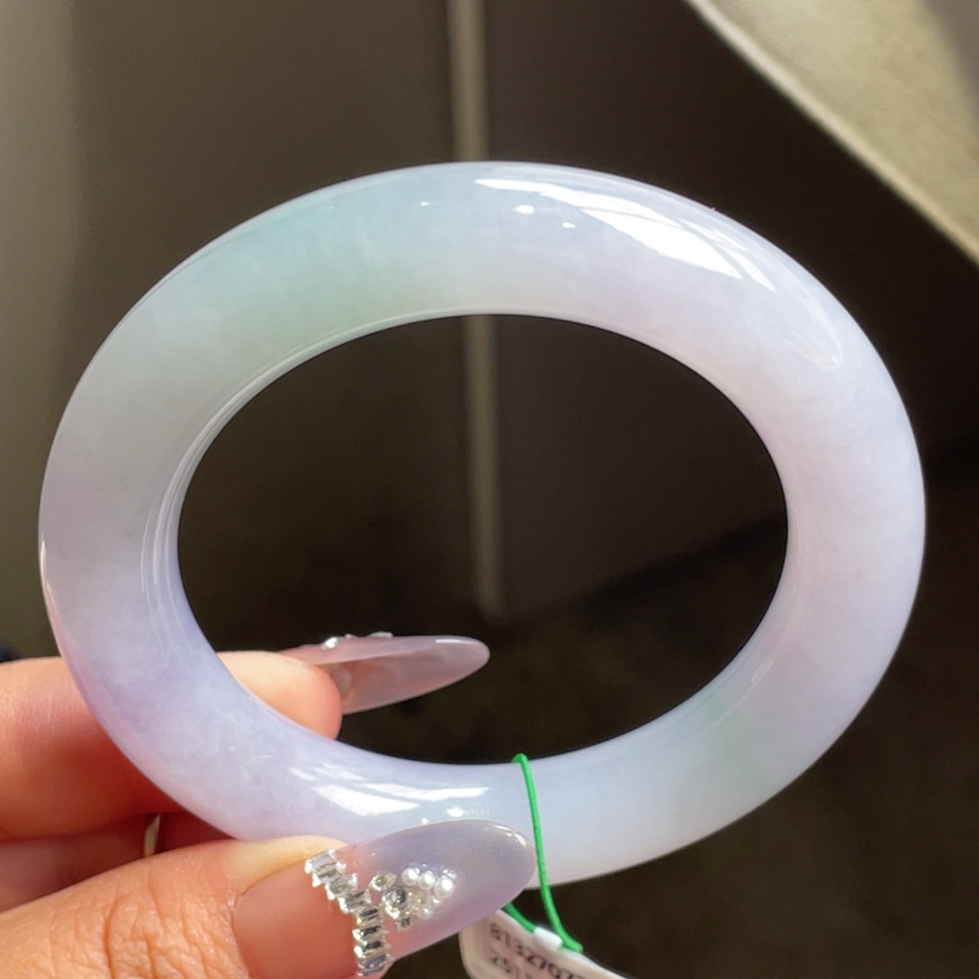 翡翠未镶嵌手镯粉紫胖圆条手镯