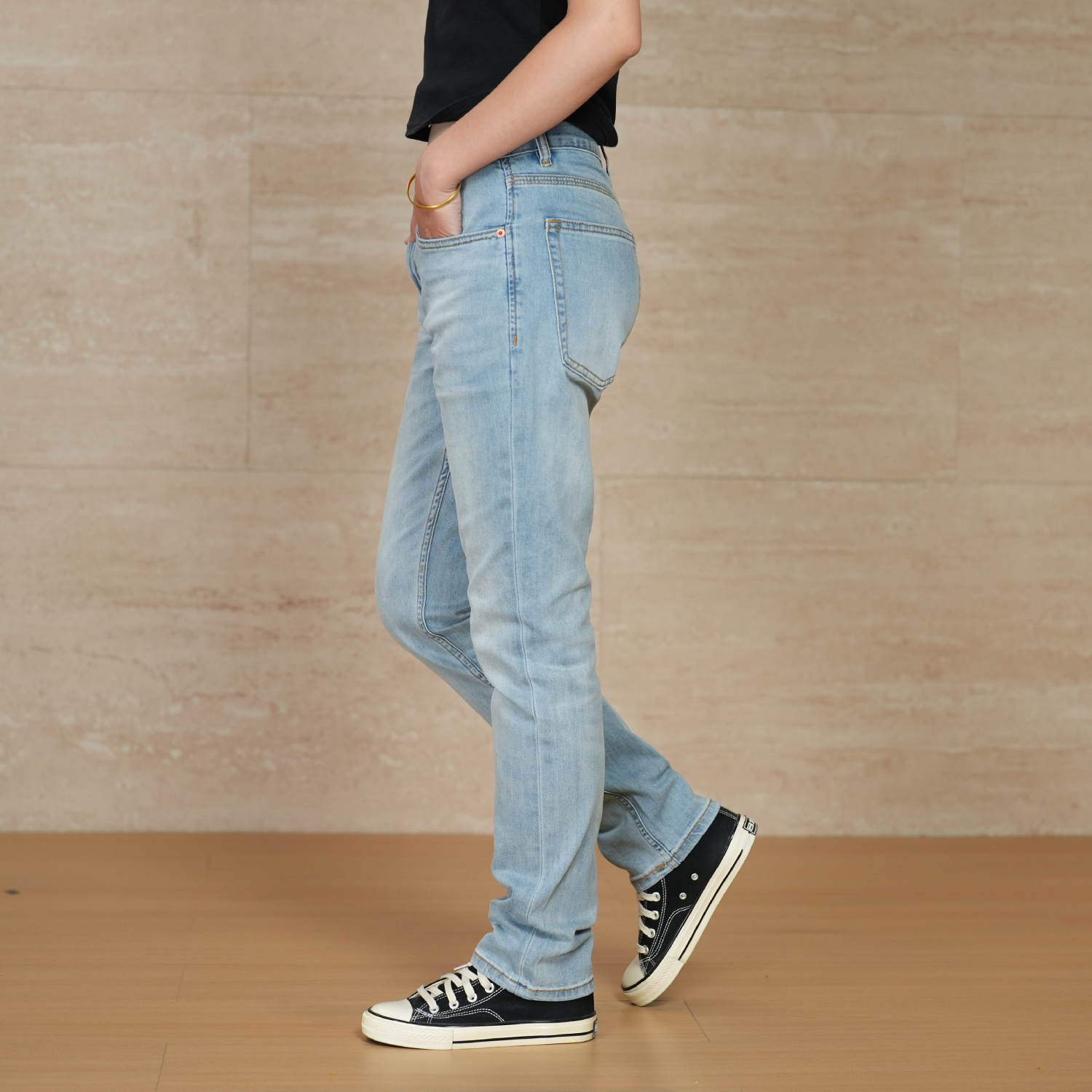 DIPAI/底牌超薄【10盎司】透气柔软舒适修身小直筒牛仔裤男士夏季