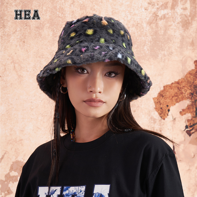 HEA 国潮醒狮毛绒渔夫帽趣味波点休闲日常出行百搭情侣同款帽子