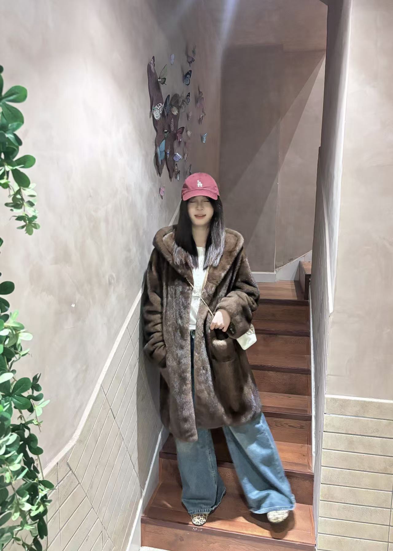 YOUMI优米【大熊日记】连帽进口丹麦紫金短二稀有水貂皮革
