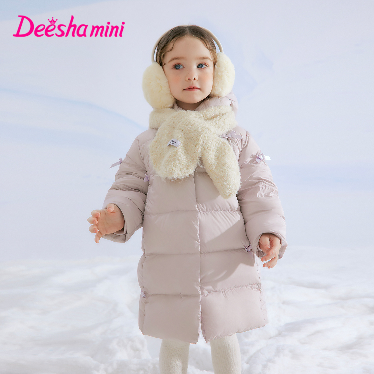 笛莎婴幼女童加长款羽绒服秋冬季小童甜美保暖连帽外套-332556502