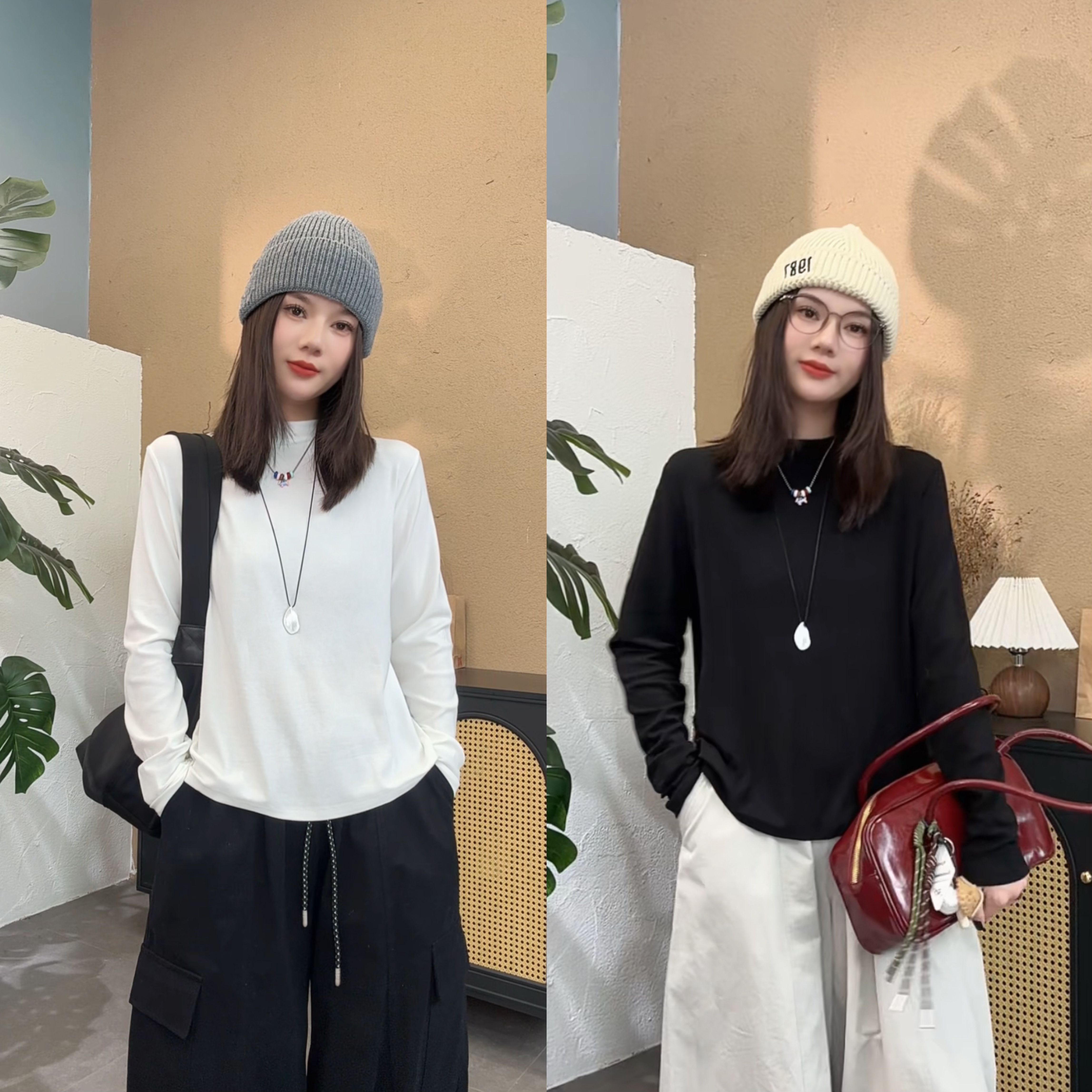 【SI MO】14812秋冬新款气质百搭小立领高弹净版打底衫