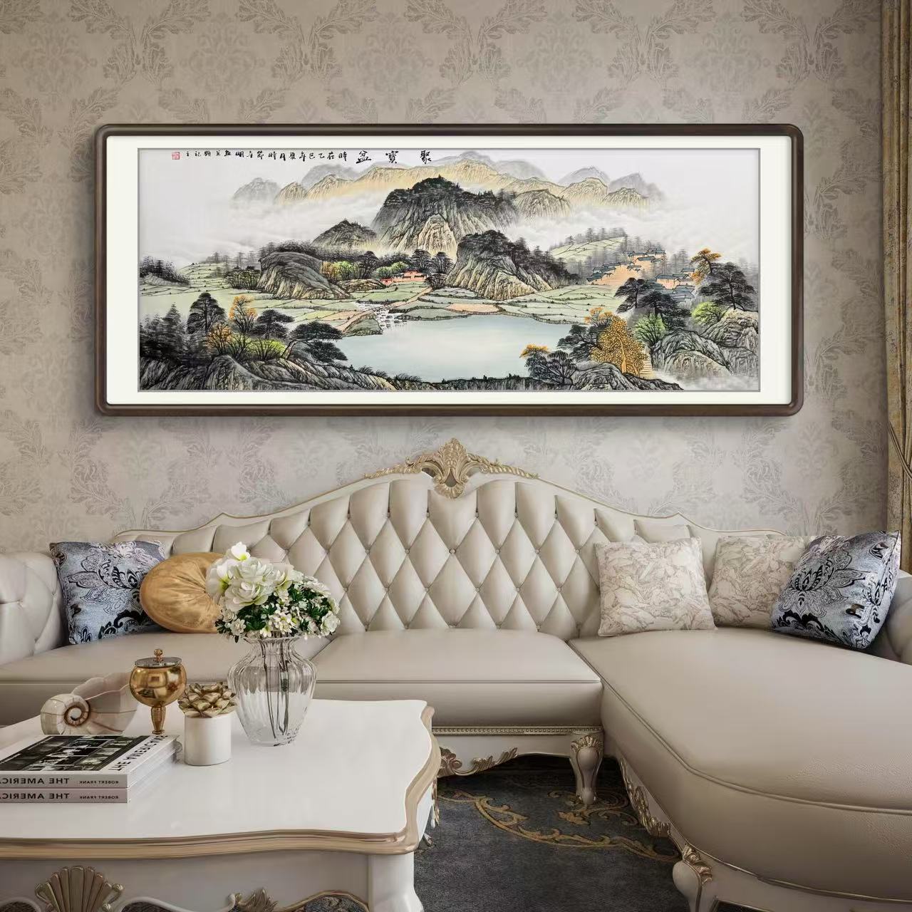 《聚宝盆》纯手绘六尺横幅山水画客厅茶室国画挂画作品