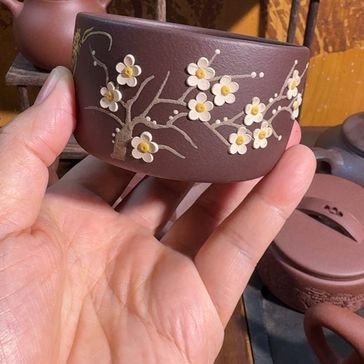 紫砂茶壶紫泥手工描绘100cc