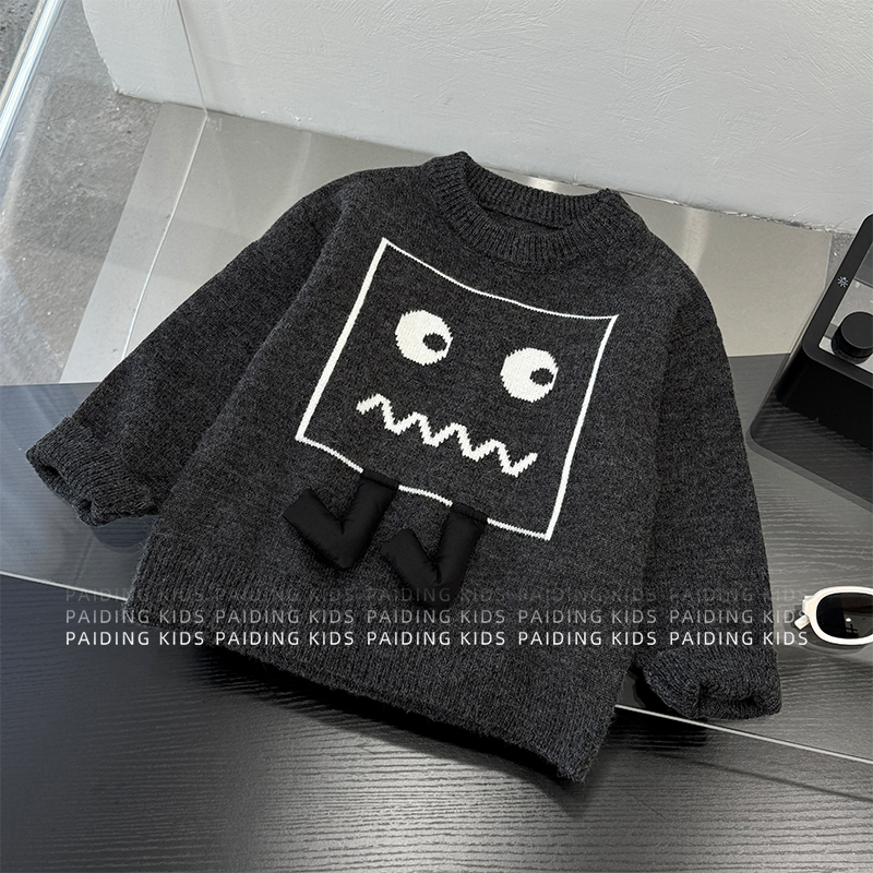 【现货】25冬装儿童时尚创意撞色卡通风提花保暖针织毛衣SJ6864