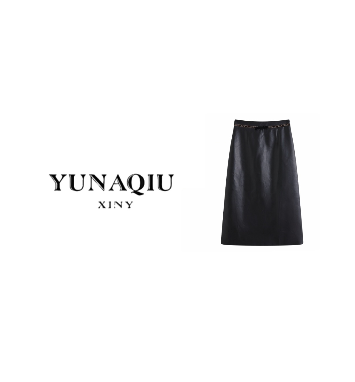YUNAQIU-时尚半身裙长裙高皮裙职业黑色中长裙-9917