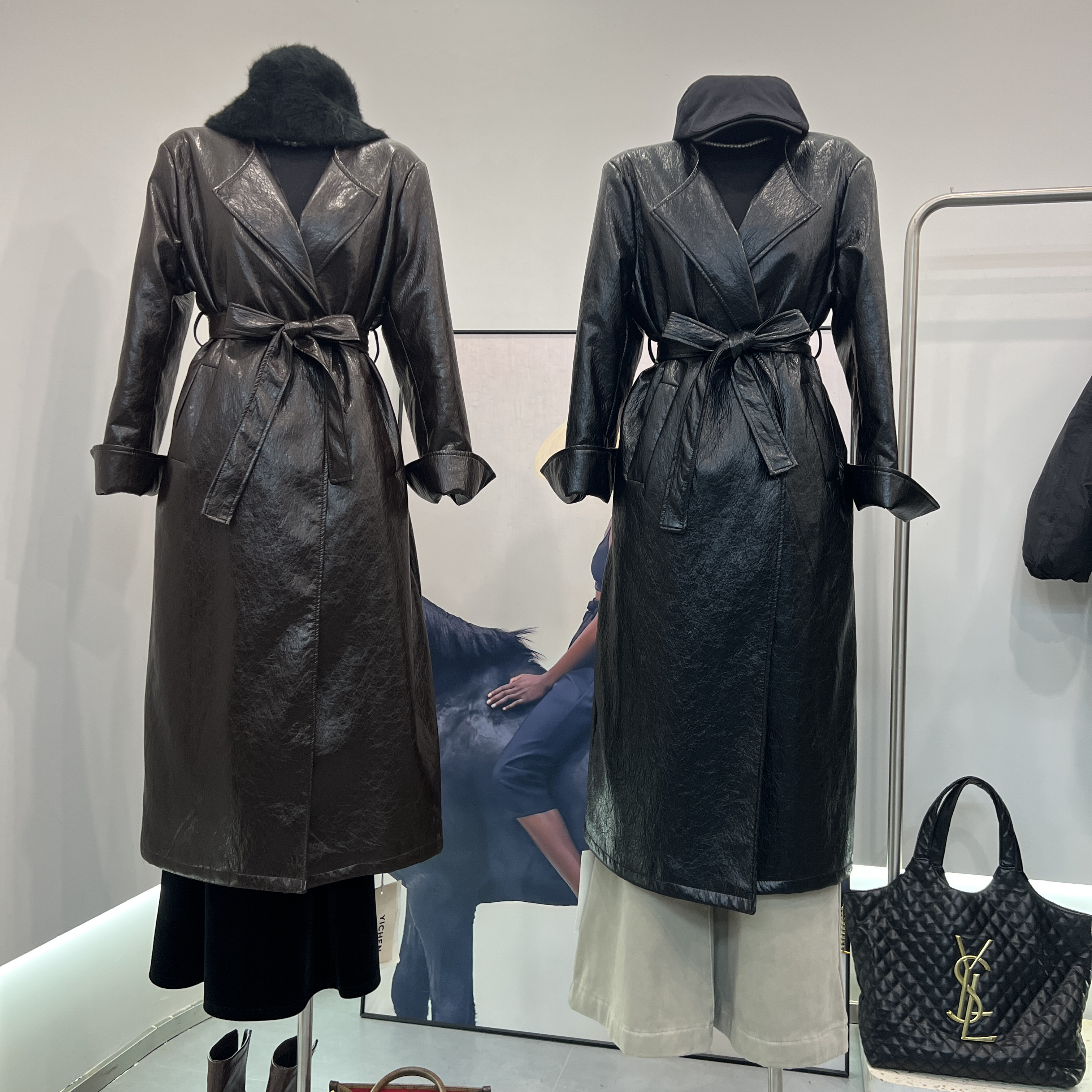 【高品质加兔绒]定制版纹理长款过冬皮衣外套