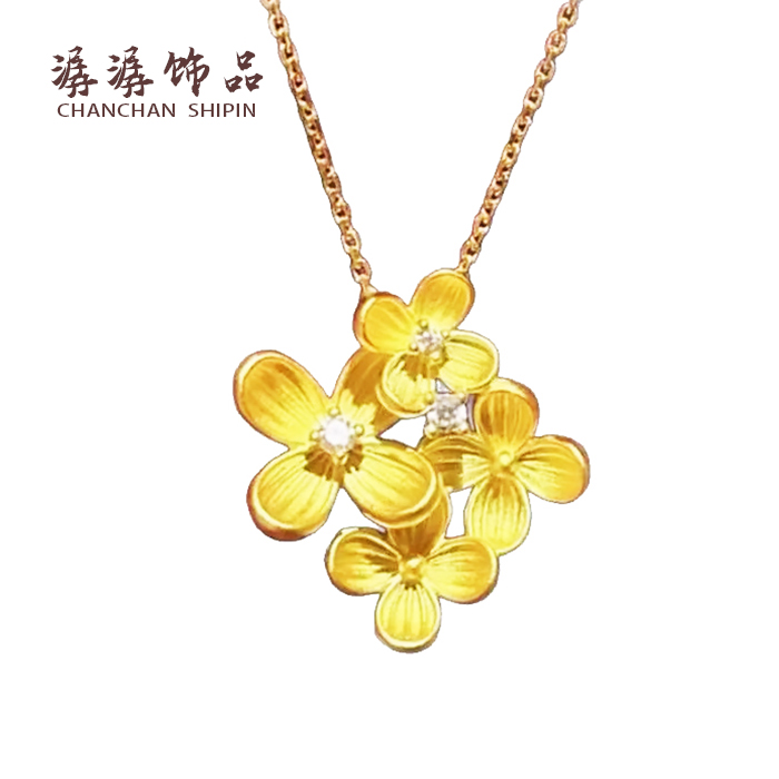 铜合金锆石项链 【桂花项链】镶钻小众轻奢高定款式秋冬毛衣链气质