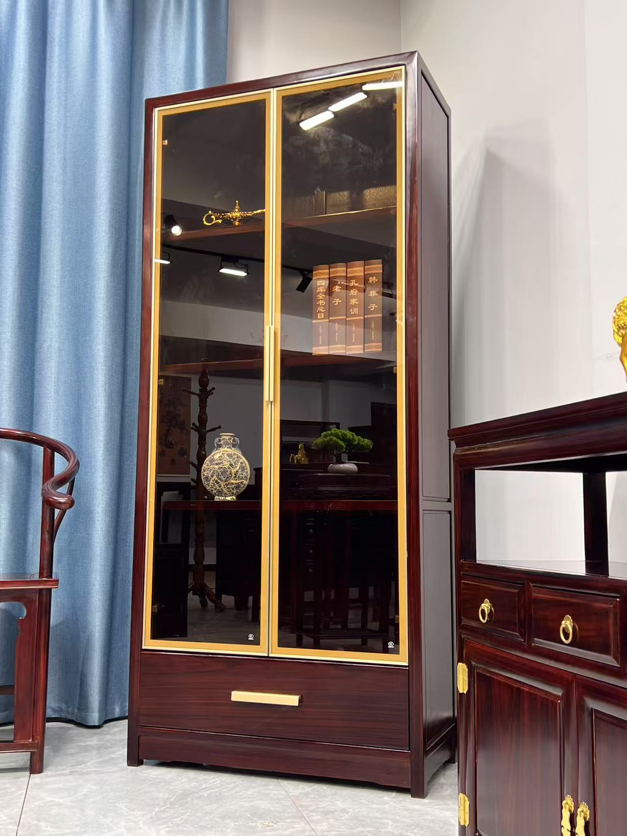 璟霖红木黑酸枝玻璃柜置物柜轻奢展示柜80*38*183