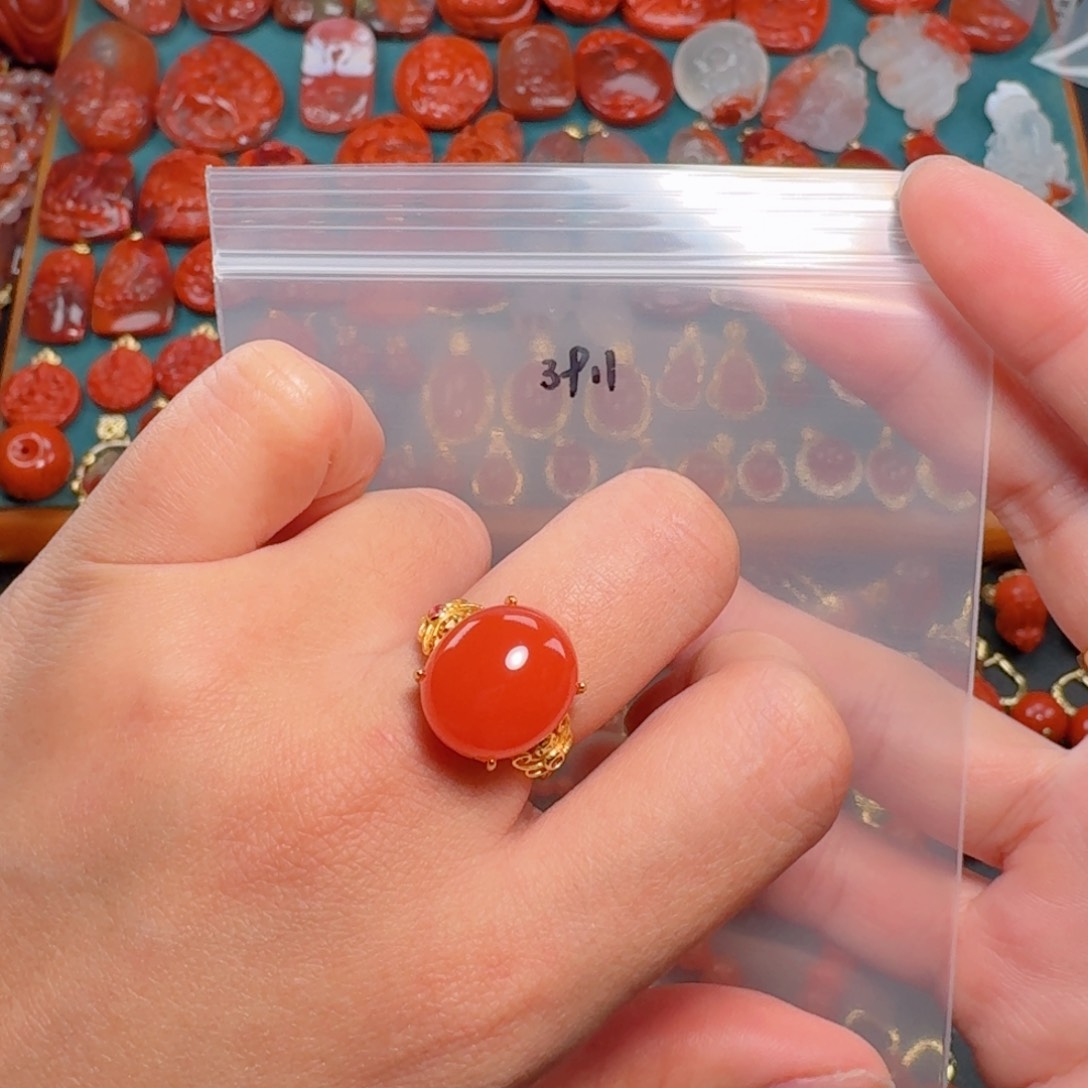 南红玛瑙南红戒指银S925镶嵌