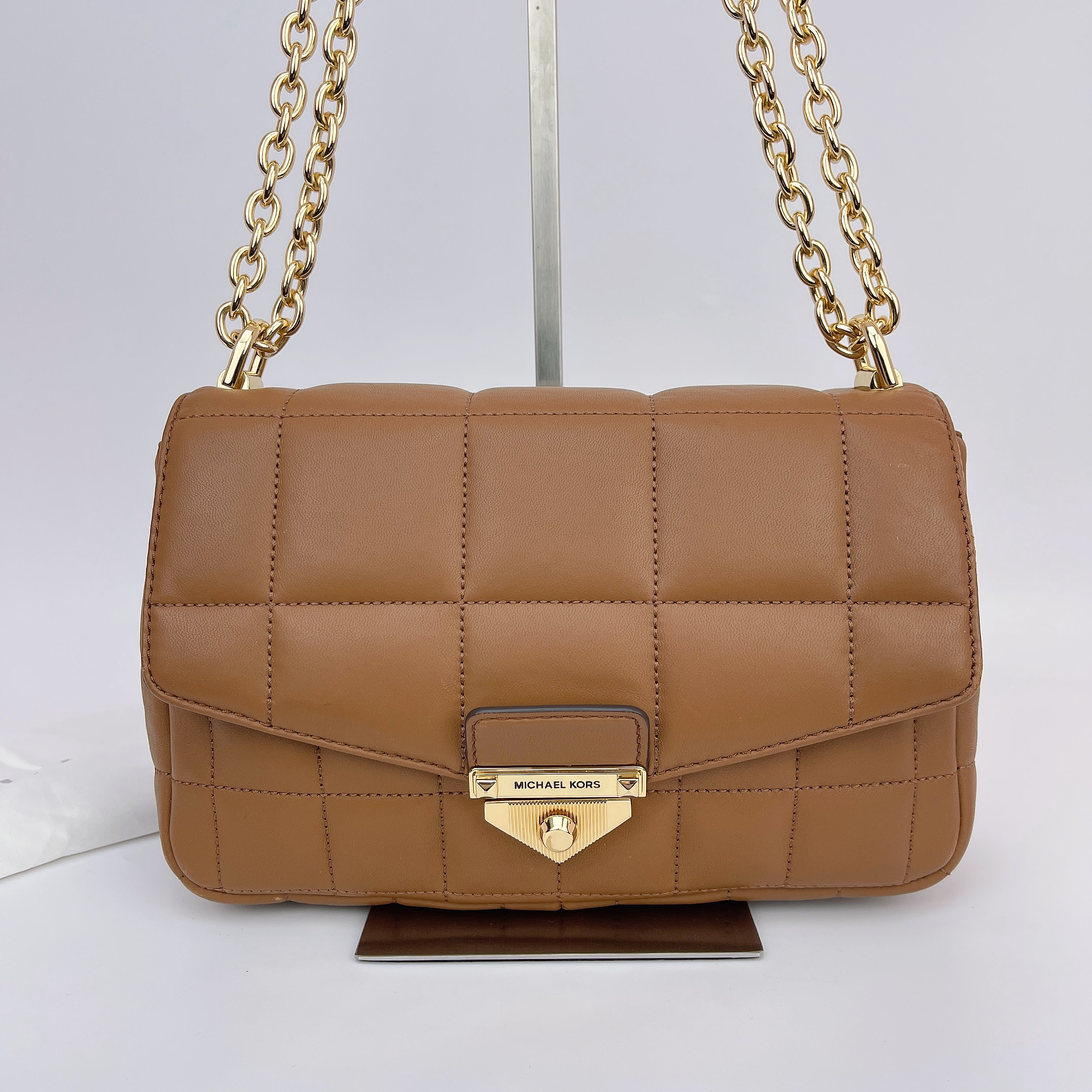 95新 MICHAEL KORS/迈克高仕 MK 棕色牛皮斜挎包底25 O334