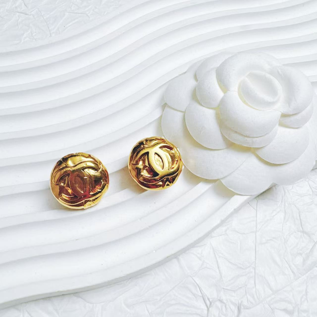 95新 Chanel/香奈儿 柚礼中古/香奈儿素金双C耳夹LZ405407