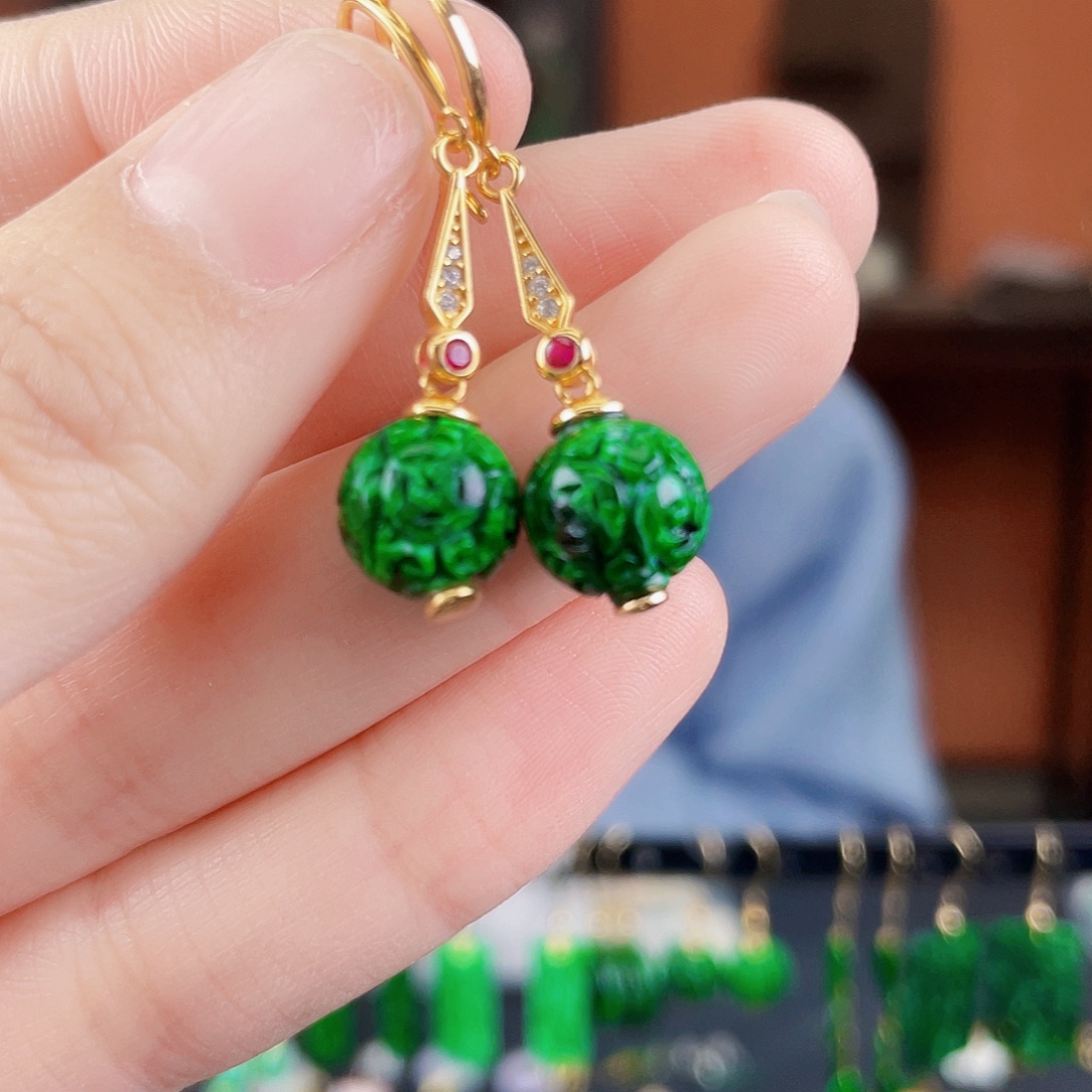 翡翠银S925镶嵌耳饰