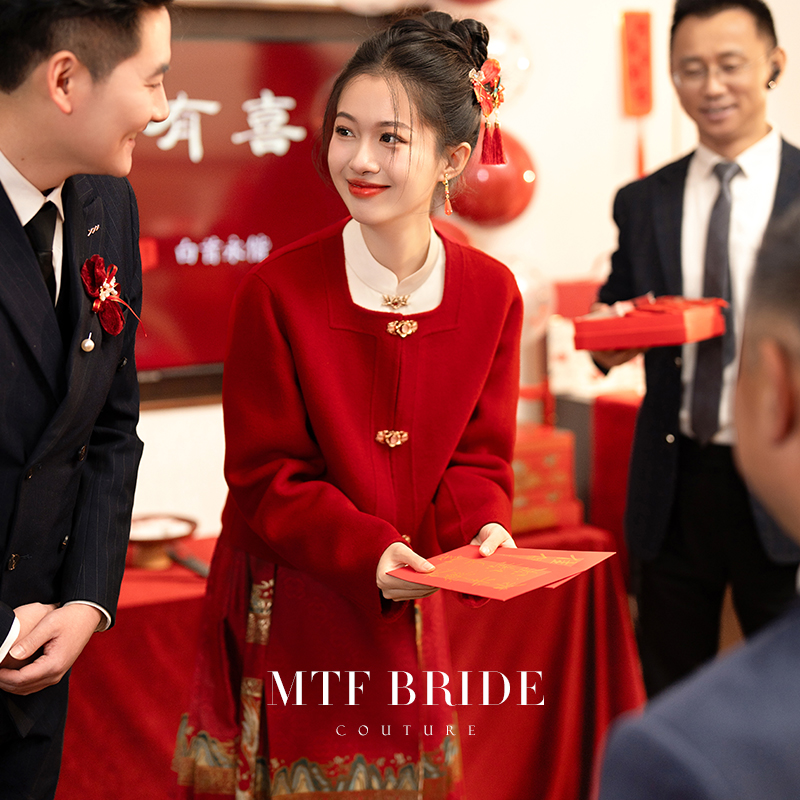 满庭芳【楚山晓】红色大衣敬酒服上衣新娘结婚羊毛外套